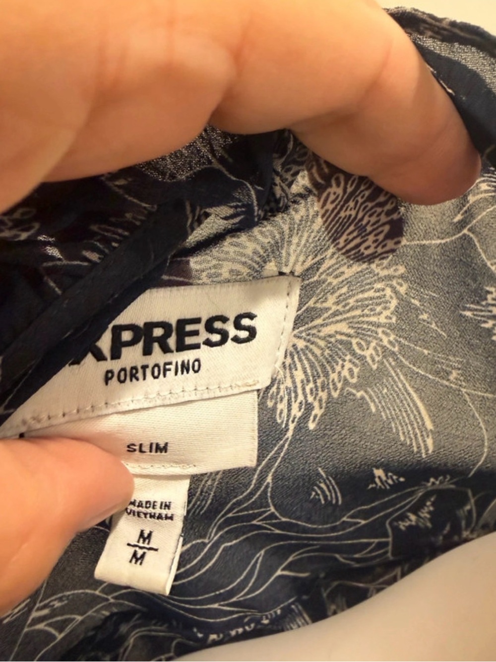 Express Navy Button-Front Floral Ruffle Blouse - Picture 3 of 4